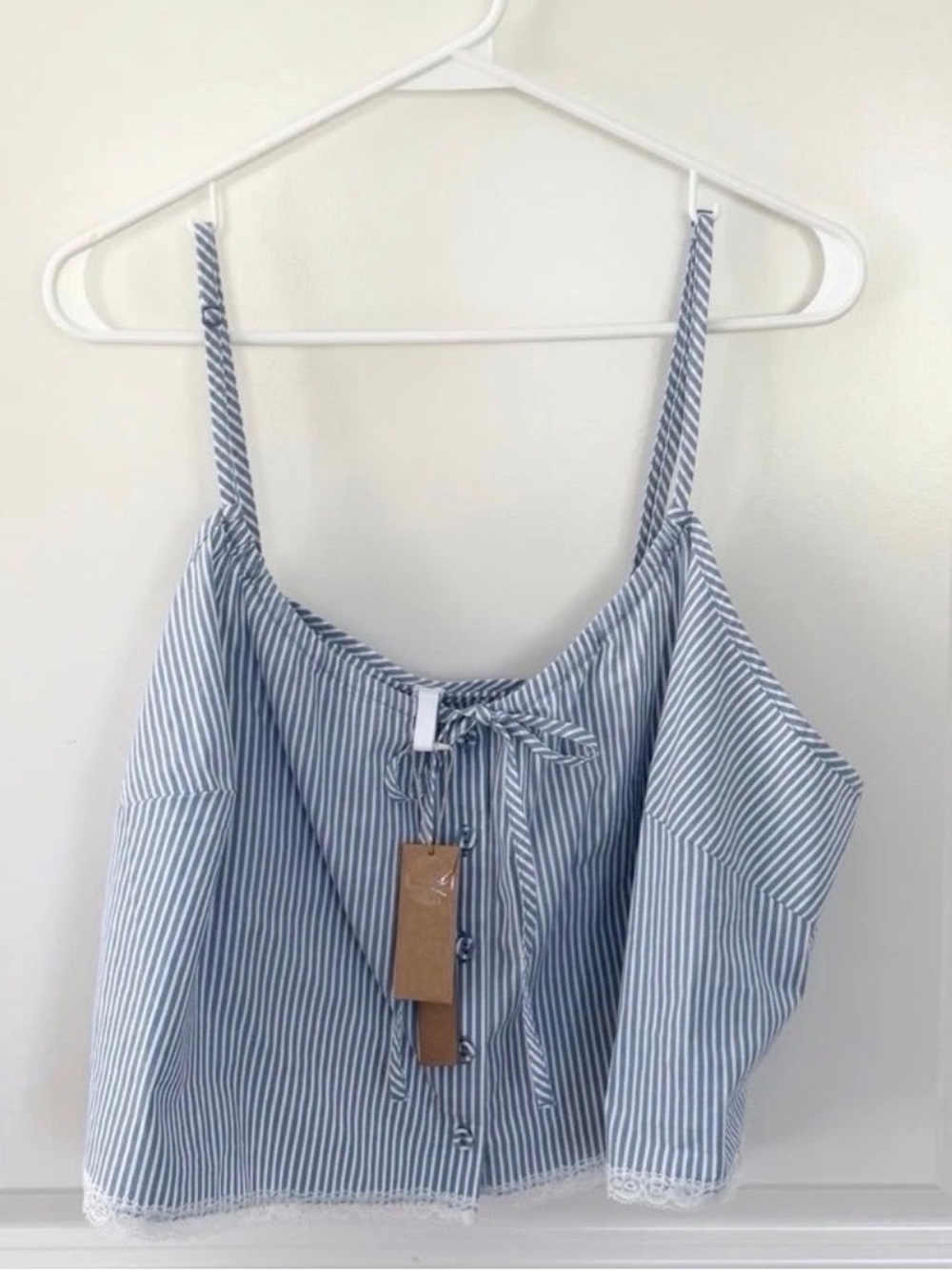 NWT SKIMS Cotton Crop Poplin Sleep Camisole Cadet Stripe Blue White XL